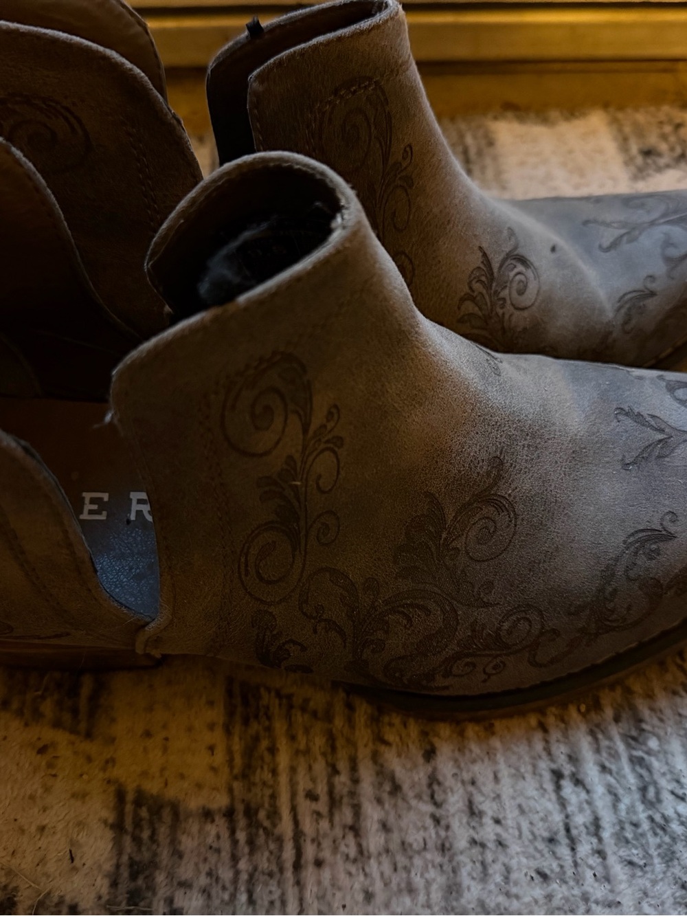 Women's Roper Ankle Booties with Decorative Embossing - Brown